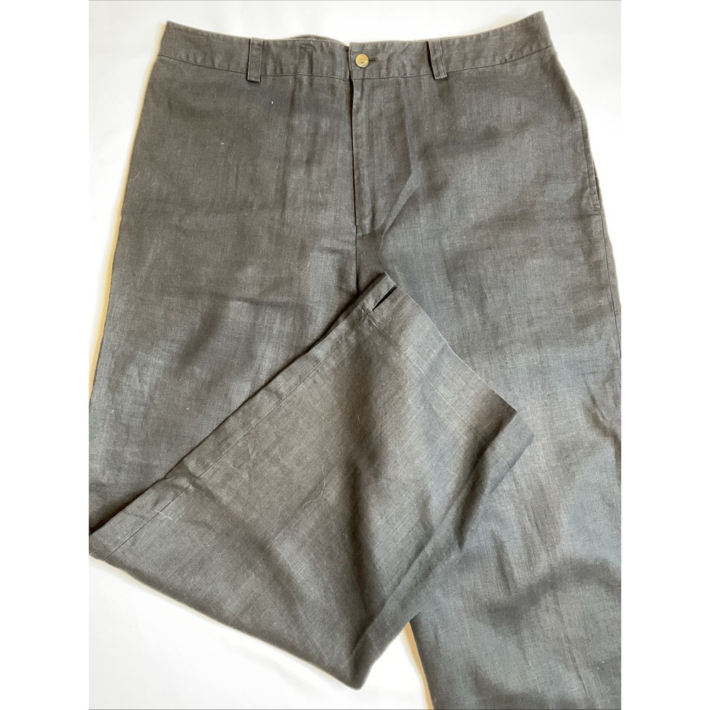 100% Linen Pants Real Clothes Brand Size 14 Black Simple Minimal  Cropped Wide